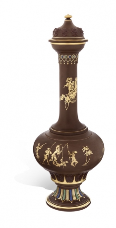 vase marron con pintura de oro. Busto H 47 cm